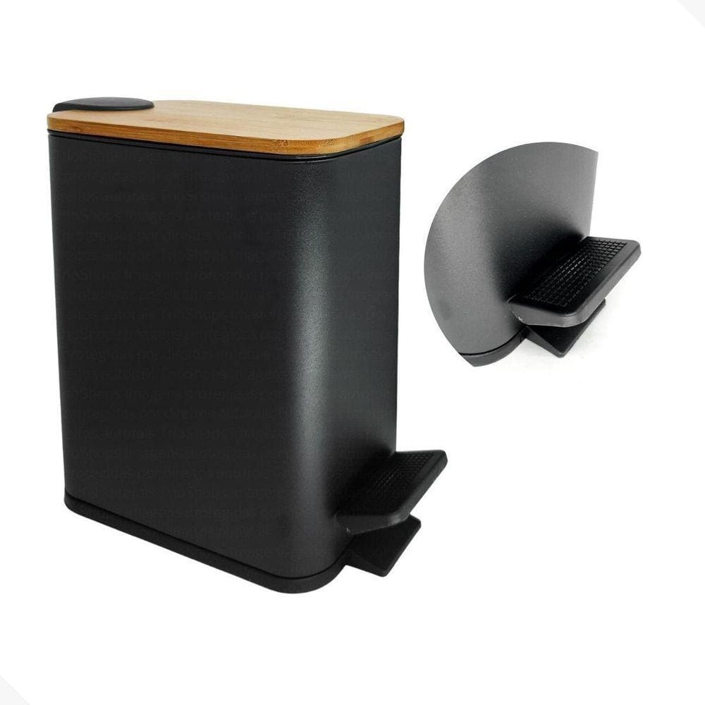 Lixeira Styllus 5L Slim Pedal Tampa De Bambu Banheiro Preta
