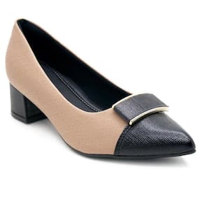 Sapato Piccadilly Salto Baixo Bicolor Feminino - Nude e Preto