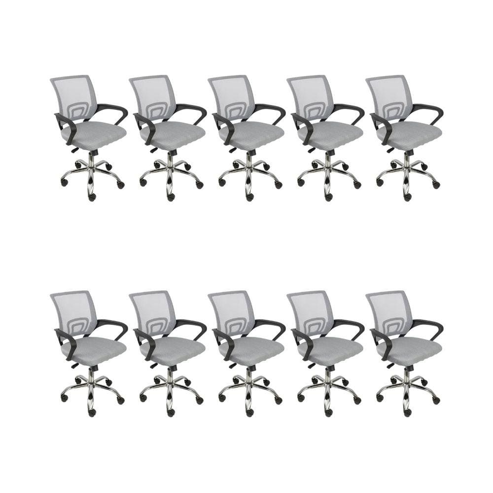 Kit 10 Cadeiras de Escritório Begonia Mesh Ergonômico Cinza