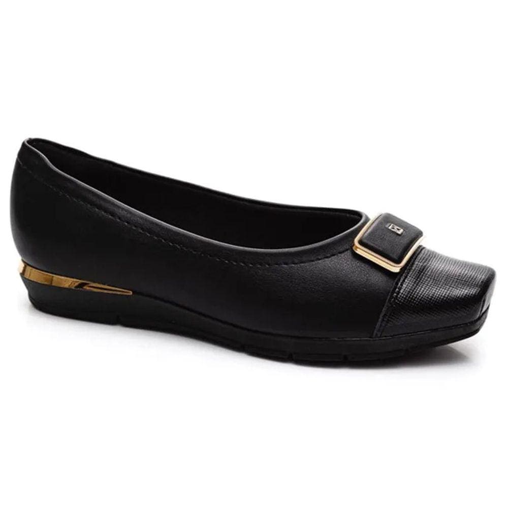 Sapato Piccadilly Salto Baixo Feminino - Preto e Dourado