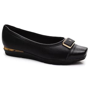 Sapato Piccadilly Salto Baixo Feminino - Preto e Dourado