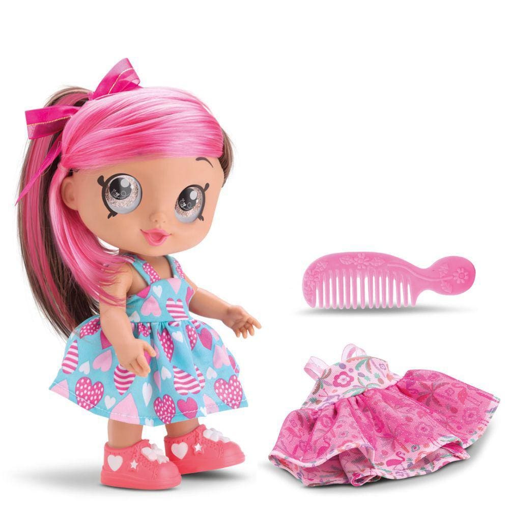 Boneca Brave Girls Julie Cabelo Rosa Closet Com Roupinha  e Acessórios Bee Toys Brinquedo