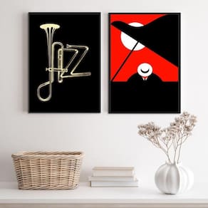 Kit 2 Quadros Jazz Decorativos 33x24cm - Preto/Vermelho