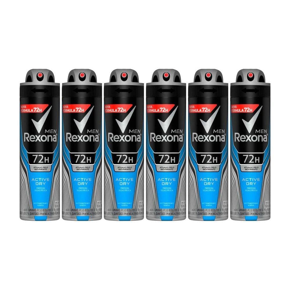 Kit  6 Unidades Desodorante Aerosol Rexona Active Dry 150ml