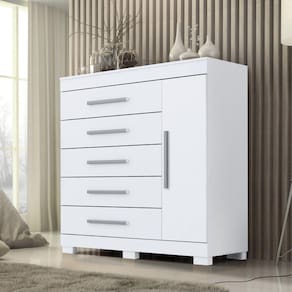Cômoda 1 Porta 5 Gavetas 100% Mdf Miosótis Espresso Móveis Branco