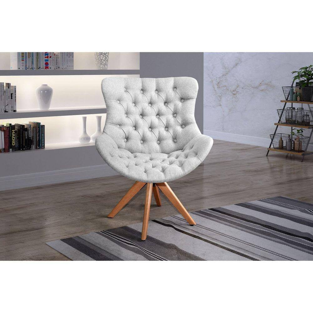 Poltrona Decorativa Botões encapados Giratória 73cm Júlia Nude
