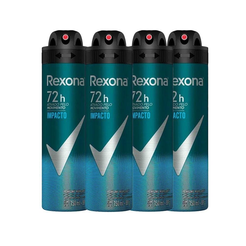 Kit Desodorante Aerosol Rexona Men Impacto 150ml - 4 Unidades
