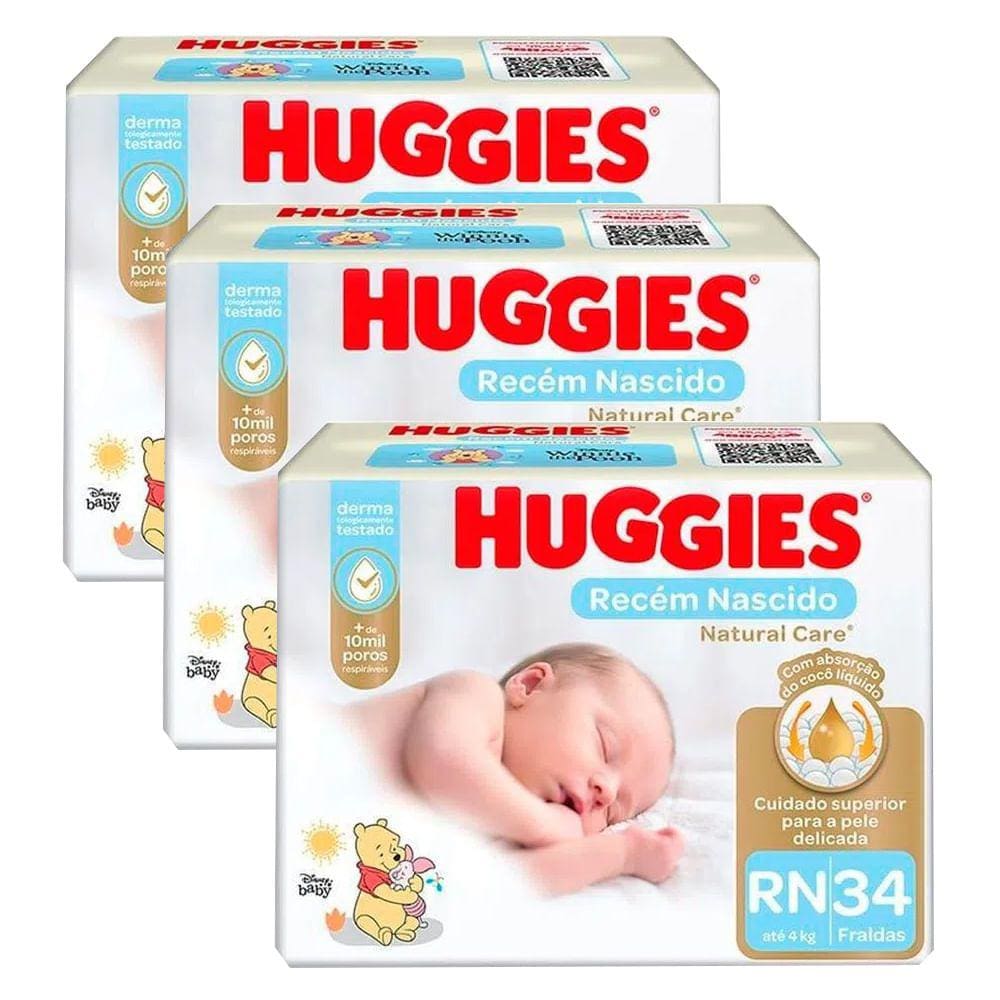 Kit 3 Fraldas Huggies Natural Care Rn Mega - 102 Tiras
