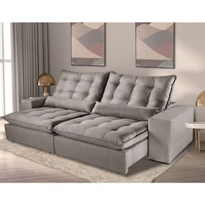 Sofá 5 Lugares Retrátil e Reclinável 2,90m Luana Suede Móveis Mix