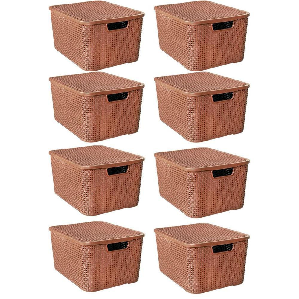 Kit 8 Caixas Organizadoras Rattan Marrom 20 Litros Com Tampa 25597 Arqplast