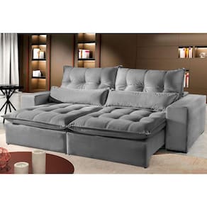 Sofá 5 Lugares Máximo Retrátil e Reclinável 2,90M Suede Cinza Claro