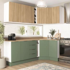 Cozinha Modulada 8 Peças 3 Aéreos 3 Balcões Adega e Toalheiro Ipanema Cabecasa Madeiramadeira Acácia/Verde Folha