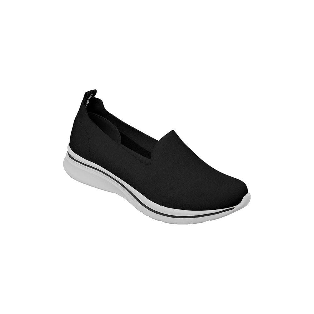 Tênis Feminino Dijean Calce Fácil Tecido Básico Preto e Branco