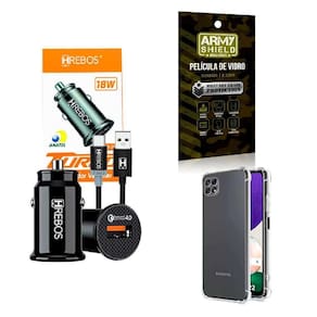 Kit Carregador Veicular + Capa Samsung A22 5G + Película 3D