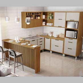 Cozinha Imperatriz Gourmet Canto 09 Peças Ripado em MDF Nesher