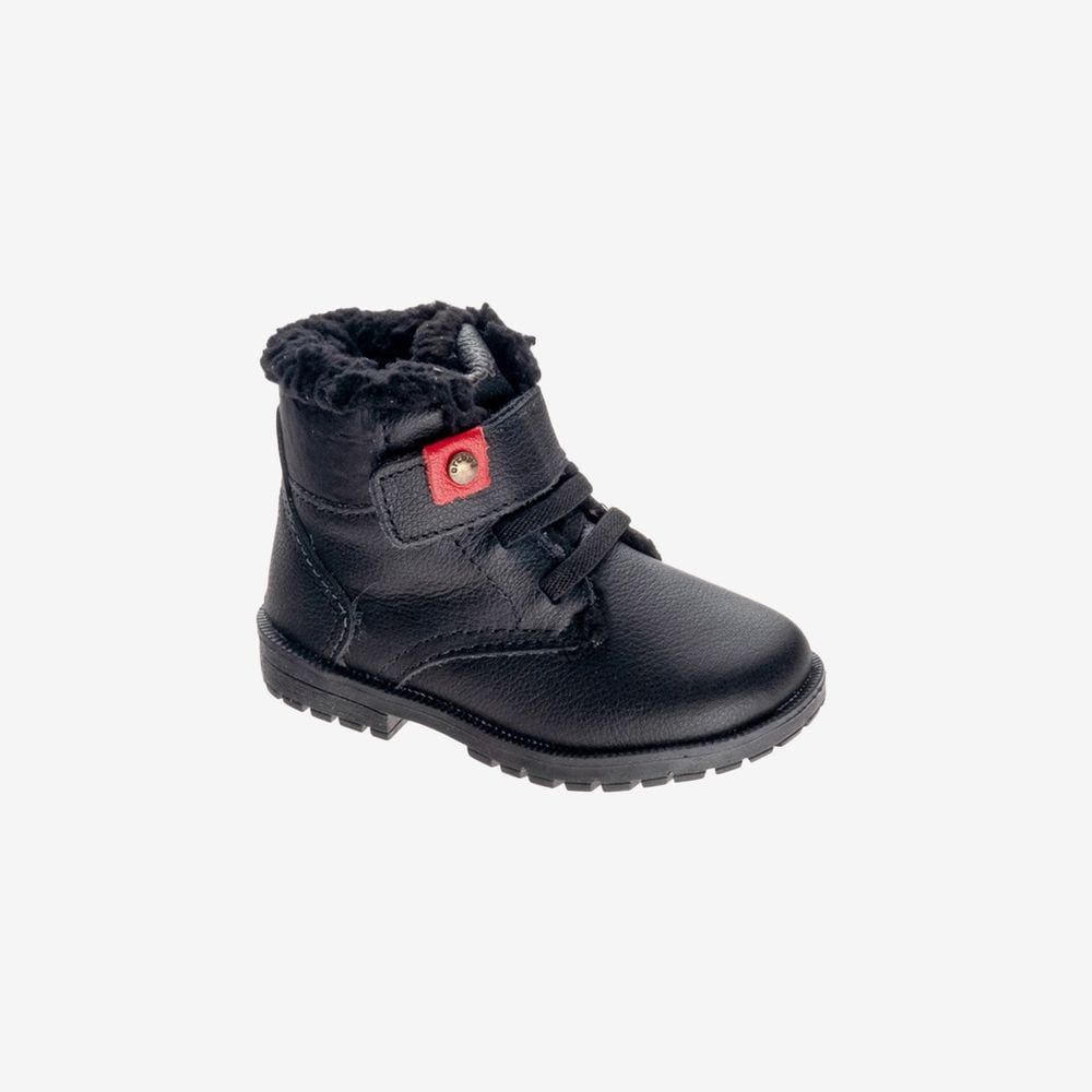 Bota Coturno Infantil Masculina Ortopé Baby Boot Couro com Lã Preta e Vermelha