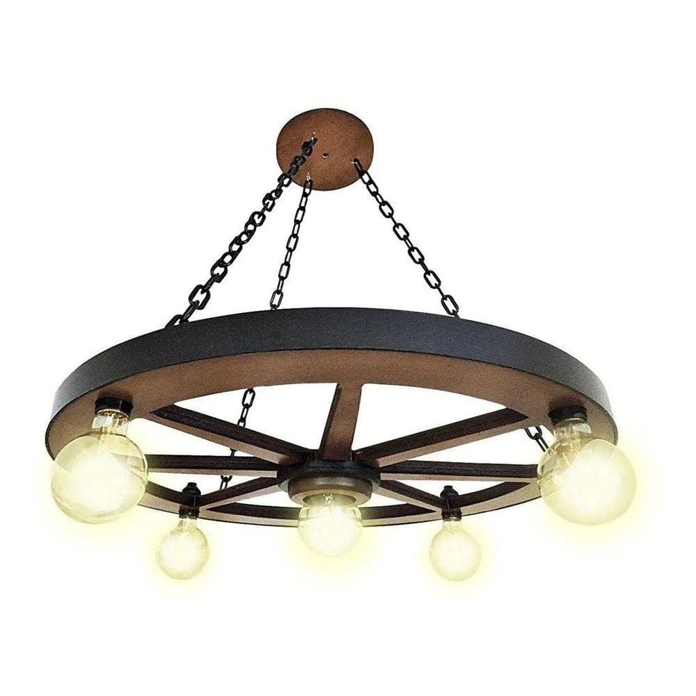 Luminária Roda De Carroça 5 Bocal 65 Cm 110/220V Kit 3 Peças