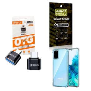 Kit Usb Para Tipo C + Capinha Samsung S20 + Película 3D