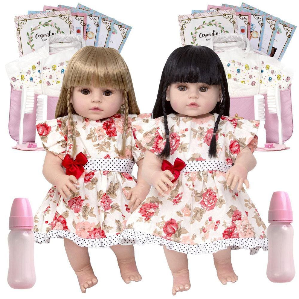Bebê Boneca Gêmeas Reborn Pode Dar Banho Enxoval Completo