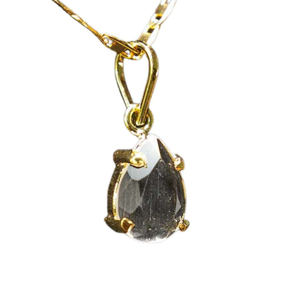 Colar Gota Pedra Cristal Natural Facetado na Garra Dourada