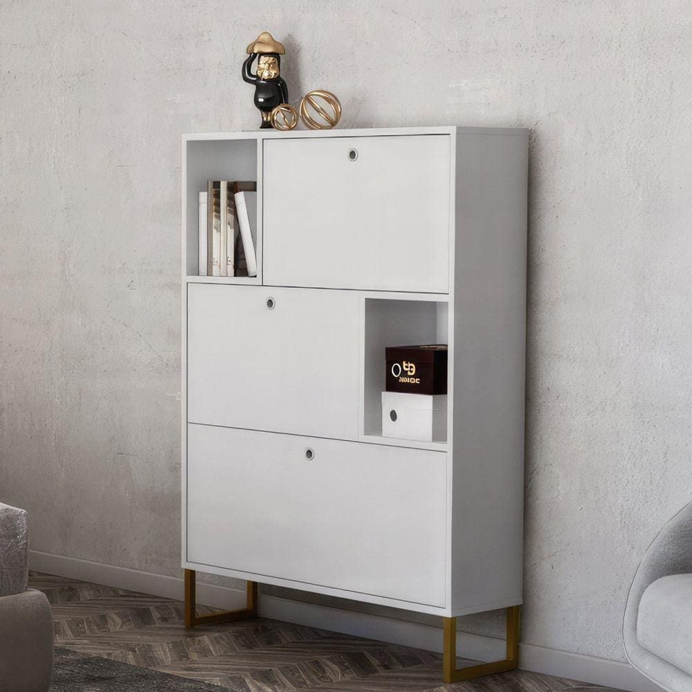 Sapateira para Quarto com Nichos Florença Branco/Dourado