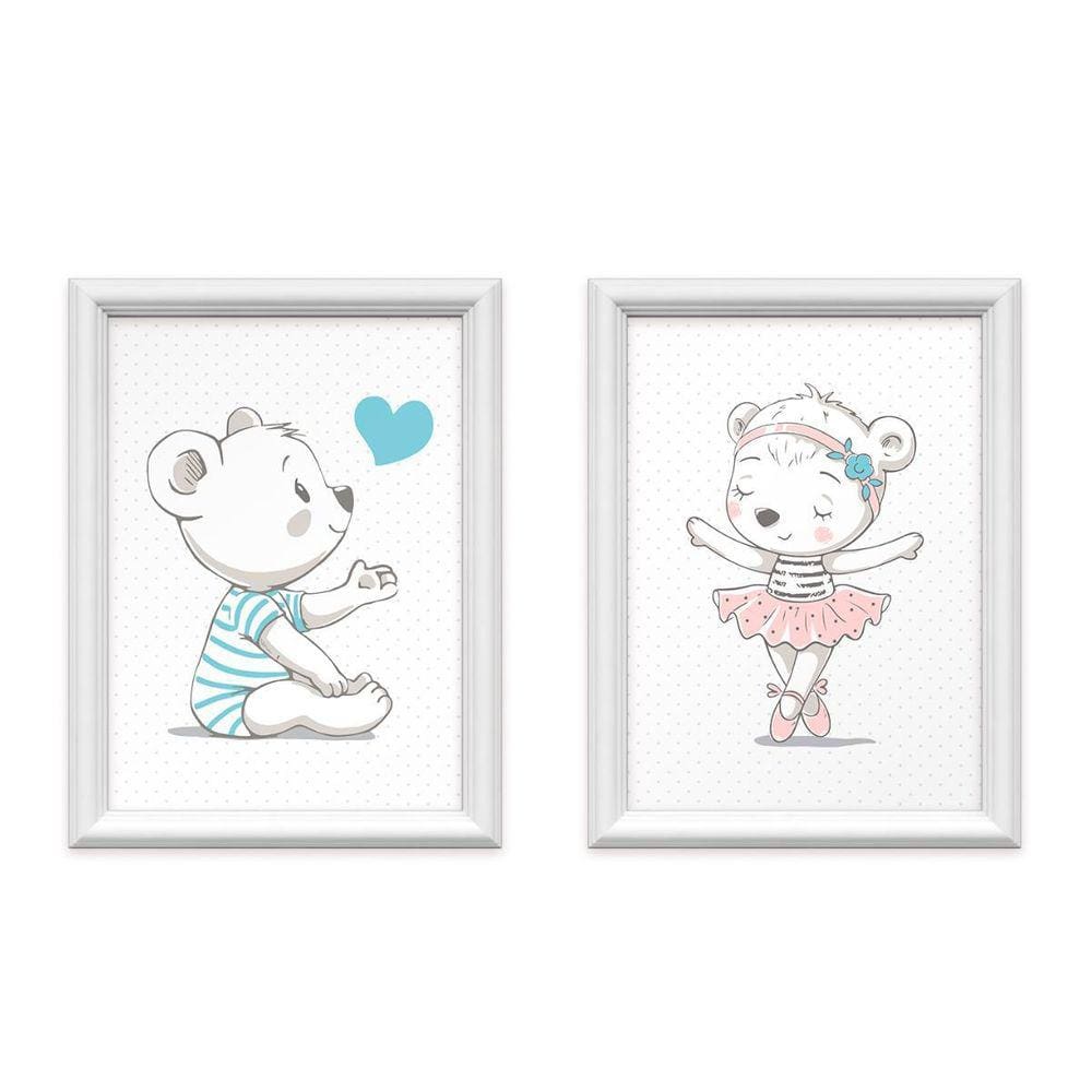 Quadro Infantil Quarto Irmãos Ursinhos Dois Quadros 34 X 44