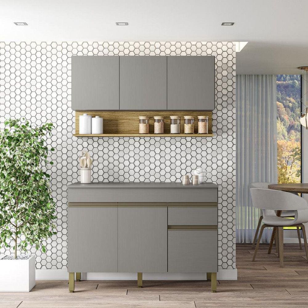 Cozinha Compacta com Tampo 120cm 6 Portas 1 Gaveta Line Kits Paraná
