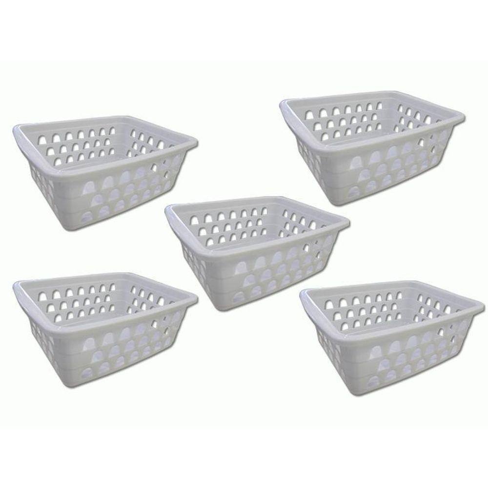 Kit 5 Cestos Multiuso Pequeno Branco 12X6X16Cm Pp Uninjet