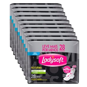 Kit 10 Absorvente Ladysoft Noturno Suave Com Abas Com 28 Unidades