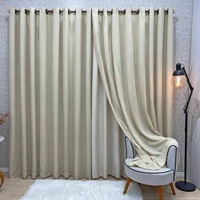 Cortina Nuance Microfibra Gaze Linho 3,00x2,70m Sala Quarto Varão 3m - Bege