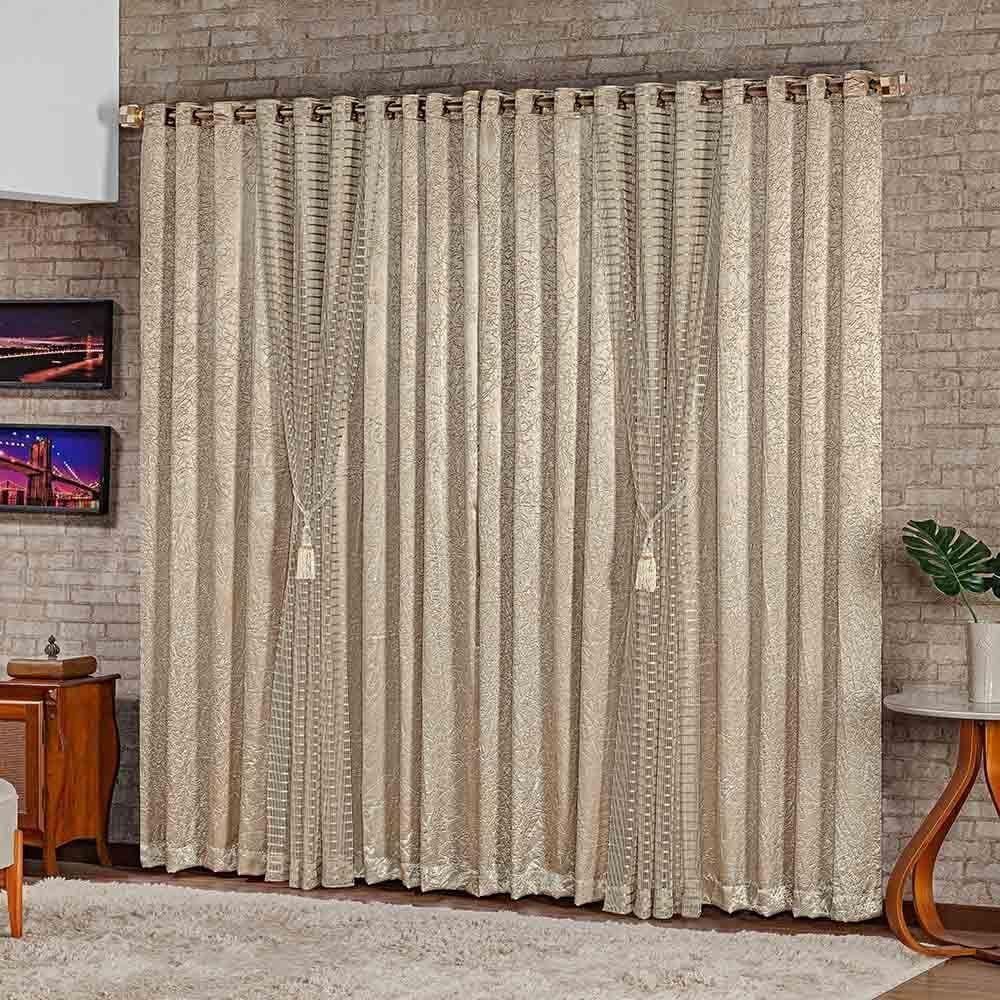 Cortina Mônaco Cetim Amassado Xale Brilhante 3,00x2,50m Sala Quarto Varão 3m - Bronze