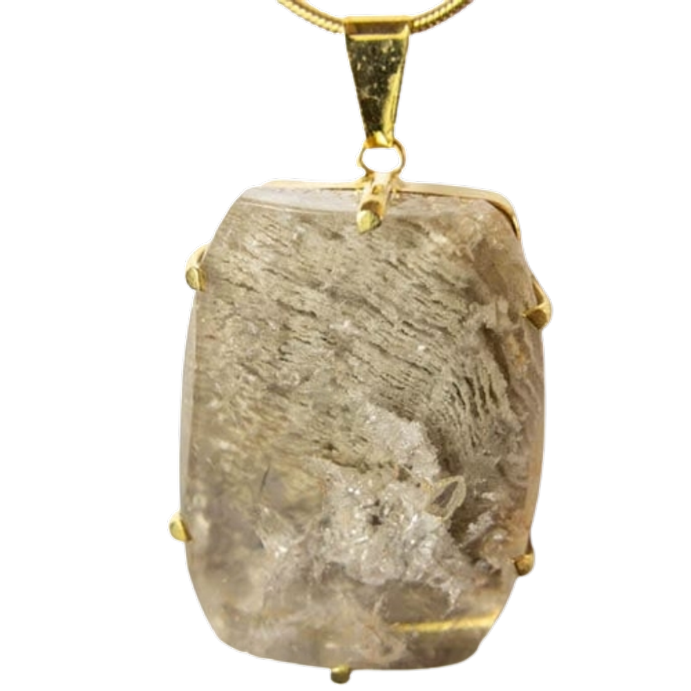 Colar Pedra Cristal Lodolita Baguette Garra Dourada