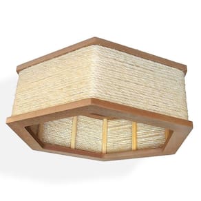 Luminária Lustre Pendente Rústico Retro Madeira Sisal 45Cm