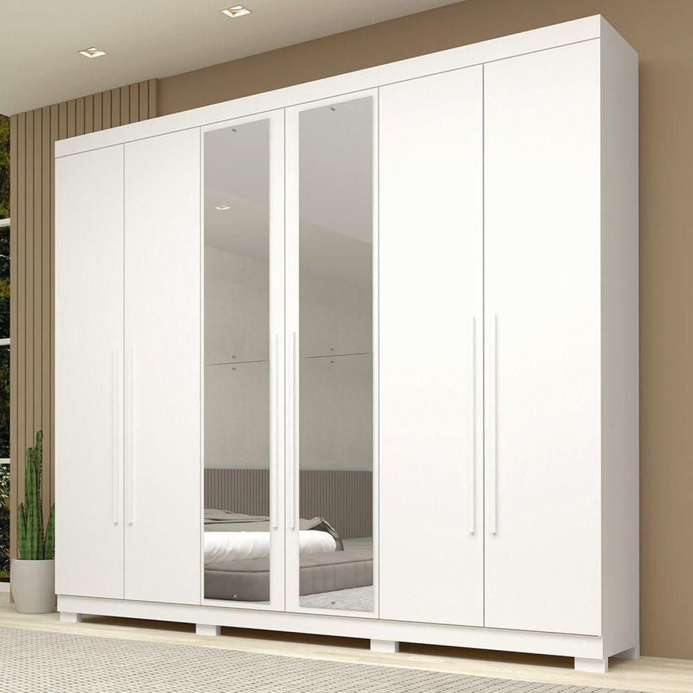 Guarda Roupa Casal 6 Portas com Espelho 100% Mdf Buganvílea Espresso Móveis Branco