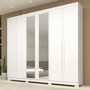 Guarda Roupa Casal 6 Portas com Espelho 100% Mdf Buganvílea Espresso Móveis Branco