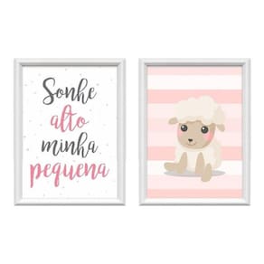 Quadro Infantil Quarto Bebê Menina Nuvem Ovelha 2 De 34 X 44