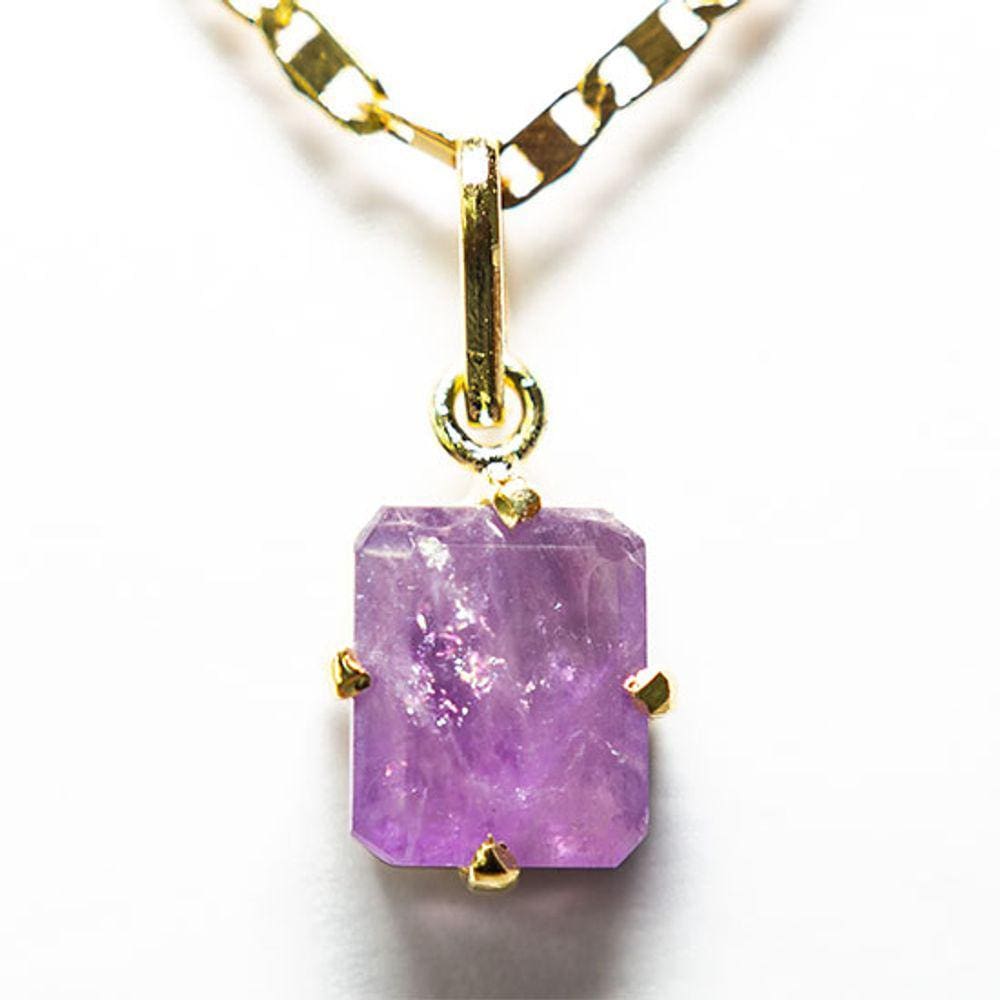 Colar Baguette Pedra Ametista Natural Facetado Garra Dourada