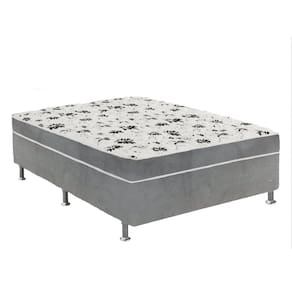 Cama Box Casal Suede Cinza + Colchão Casal Suede Cinza Orto Molas Bonnel 138x188x55