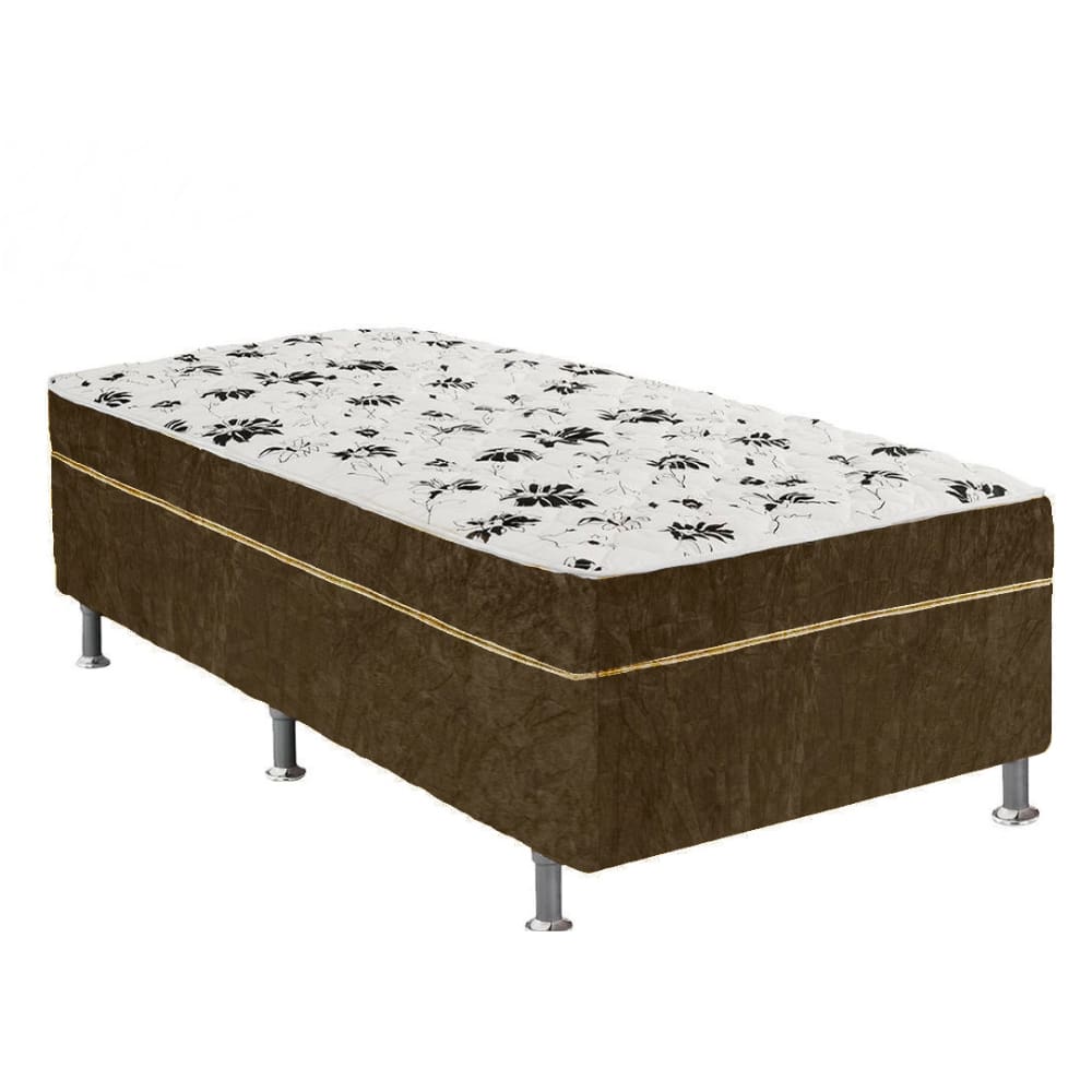 Cama Box Solteiro Suede Marrom + Colchão Solteiro Suede Marrom Orto Molas Bonnel 88x188x55
