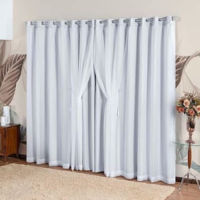 Cortina Idealle Tecido Blackout Voal Premium 4,00x2,70m Corta Luz Luxo Varão 4m - Gelo