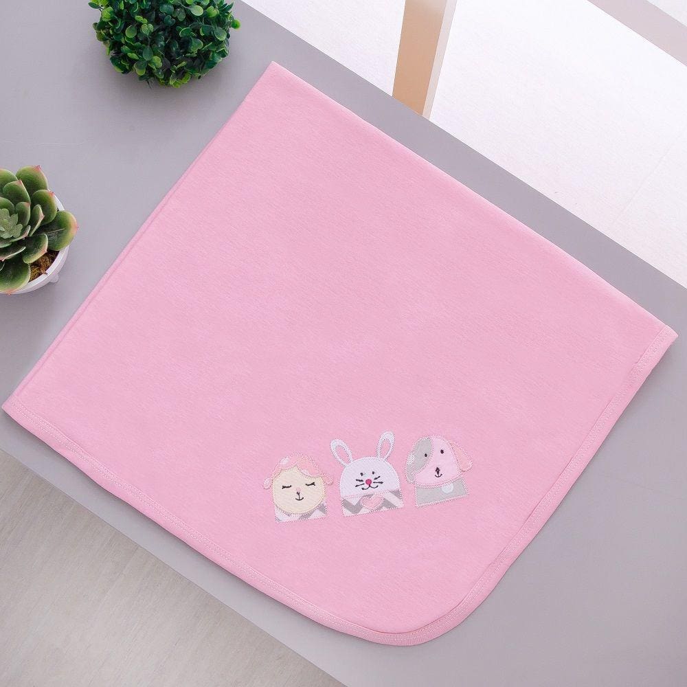 Manta Cueiro Malha Para Bebê Coleguinhas Rosa