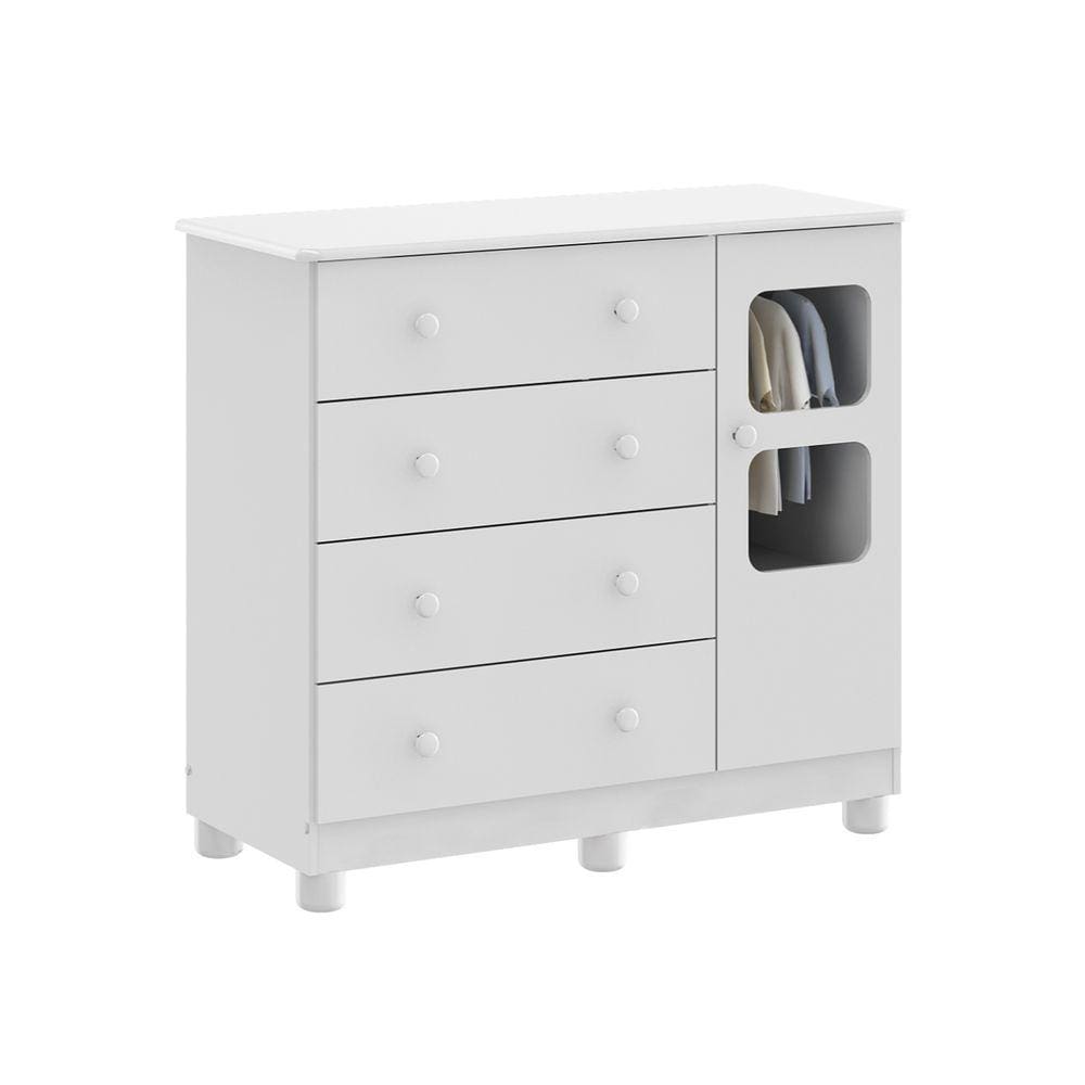 Cômoda Bebê Moveis Peroba Uli 04 gavetas 01 porta MDF