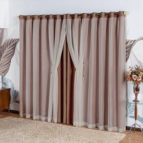 Cortina Idealle Tecido Blackout Voal Premium 4,00x2,70m Corta Luz Luxo Varão 4m - Castor Bege