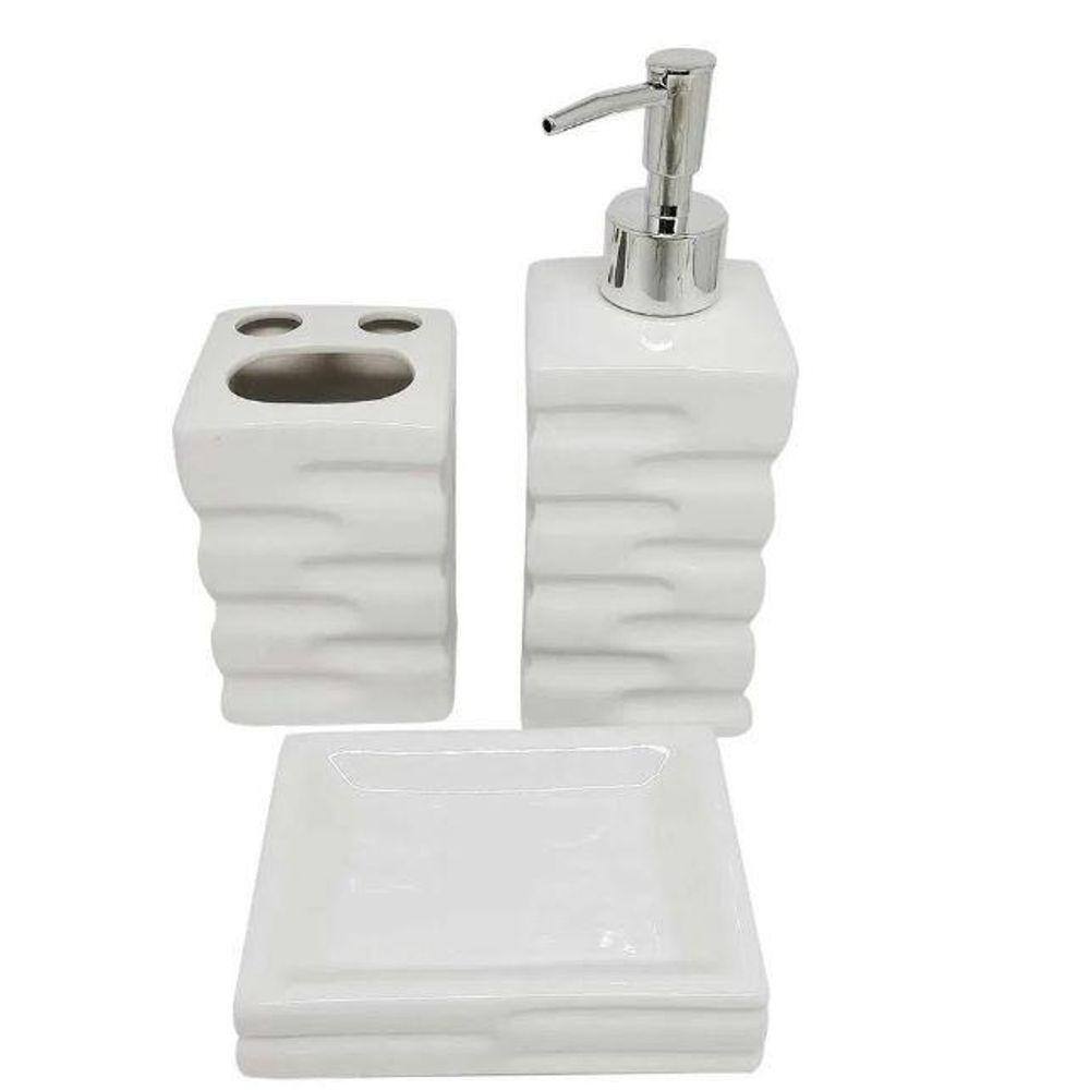 Kit Para Banheiro 3 Peças Em Cerâmica Branca Sanxia