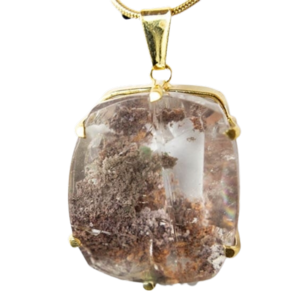 Colar Pedra Cristal Lodolita Baguette Garra Dourada