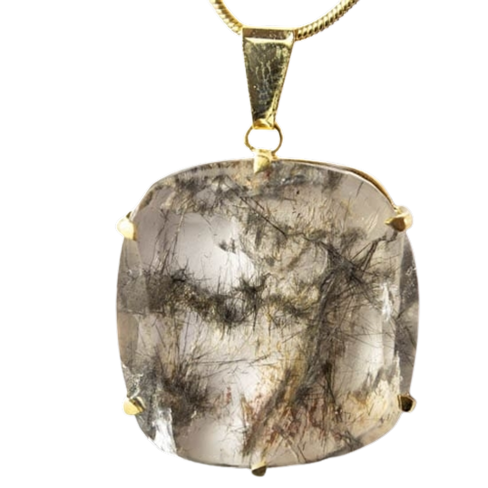 Colar Pedra Cristal Rutilo Baguette Garra Dourada