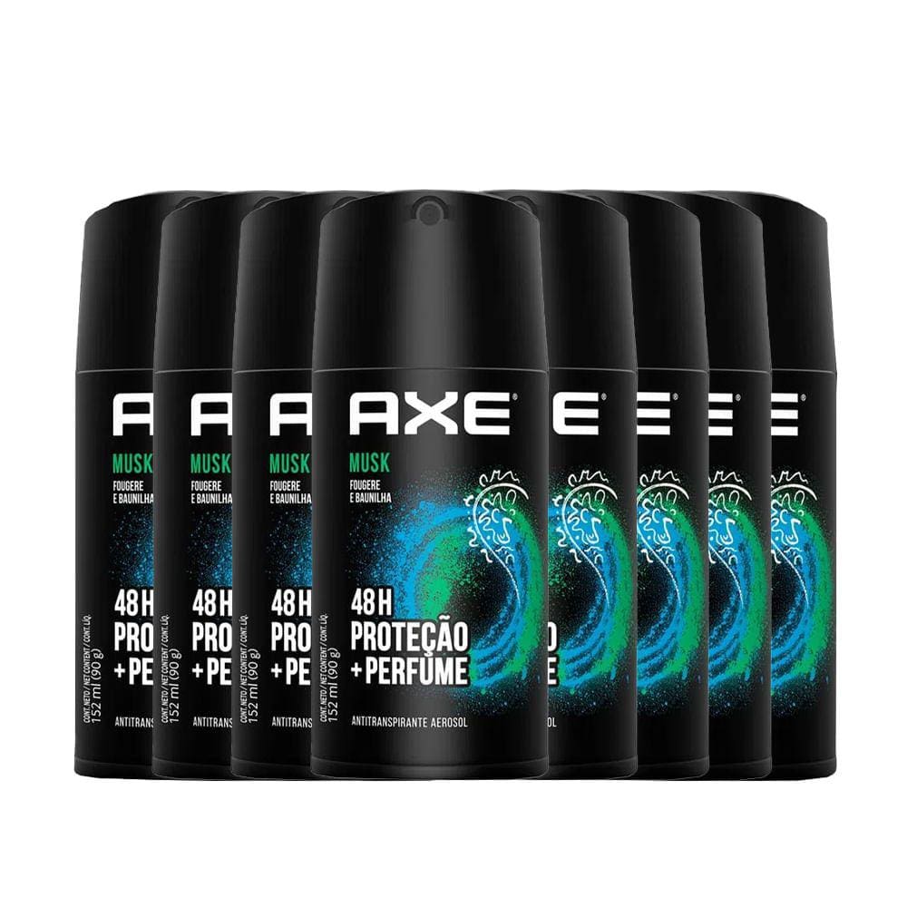 Kit Desodorante Antitranspirante Aerosol Axe Musk 90g - 8 Unidades