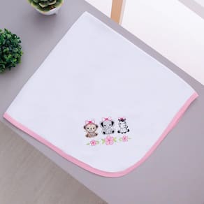 Manta Cueiro Malha 100% Algodão Para Bebê Safari Branco Com Rosa