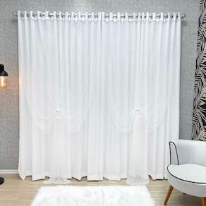 Cortina Palace Luxo Cetim Amassado Tule Pérolas 3,00x2,50m Varão 3m - Branco
