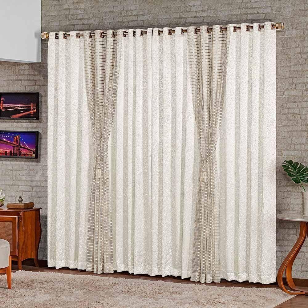 Cortina Mônaco Cetim Amassado Xale Brilhante 3,00x2,50m Sala Quarto Varão 3m - Palha